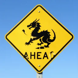 dragon crossing ahead road sign
