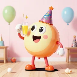 anthropomorphic birthday balloon partying and drinking