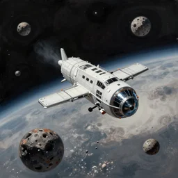 A spacecraft enters an asteroid field, digital art, painted by Vincent Di Fate