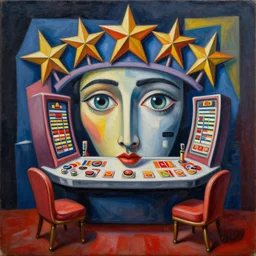 intricate five star casino by pablo picasso, oil on canvas, hdr, high detail, photo realistic, hyperrealism, matte finish, high contrast, 3 d depth, centered, masterpiece, vivid and vibrant colors, enhanced light effect, enhanced eye detail, artstationhd