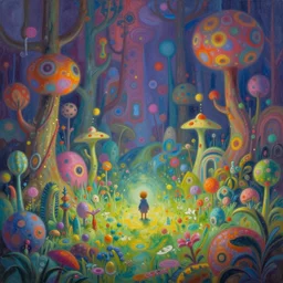 a beautiful painting of a small creature lost inside a massive, magical, psychedelic land of thought and imagination, lovely, concept art, detailed, artstation, 4k, james gurney
