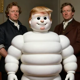 donald trump dressed as the michelin man, highly detailed, sharp focus, matte painting, by isaac levitan and asher brown durand,