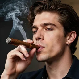 a closeup photo of handsome gigachad markiplier smoking a cigar, 8k photorealism, extremly detailed, trending on artstation