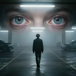 jonathan richard guy greenwood composer, walking in liminal space interior parking lot, misty, liminal, fluorescent, award - winning photograph, landscape, high detail, hd eyes reflecting into eyes reflecting into infinity, dramatic lighting, ultrafine detail, round black eye pupils, chiaroscuro, private press, associated press photo, angelic photograph, masterpiece