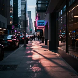 neon city, sidewalk view