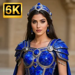 photo of a beautiful warrior queen with lapis lazuli armour, highly detailed, 8 k, hdr, smooth, sharp focus, high resolution, award - winning photo