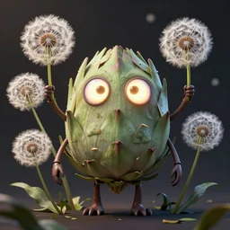 a humanoid figure dandelion monster with large glowing eyes and 4 arms, highly detailed, digital art, sharp focus, trending on art station, artichoke, anime art style