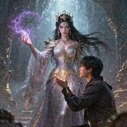 beautiful powerful sorceress bestows her power upon her greatfull disciple, made by Stanley Artgerm Lau, WLOP, Rossdraws, ArtStation, CGSociety, concept art,g cgsociety, octane render, trending on artstation, artstationHD, artstationHQ, unreal engine, 4k, 8k,