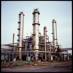 < https : / / s. mj. run / _ s 0 sof 8 2 s 0 y > an award winning photograph of an abandoned industry, chemical plant, a medium format photograph taken on slide film velvia 5 0 using a fujica