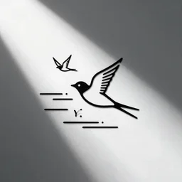 a simple tattoo design of swallows flying into lines and basic shapes, black ink, abstract logo, line art