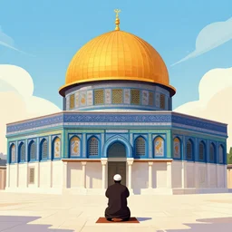a beautiful illustration of dome of the rock jerusalem and f a muslim is praying in front of it, digital art, trending on artstation