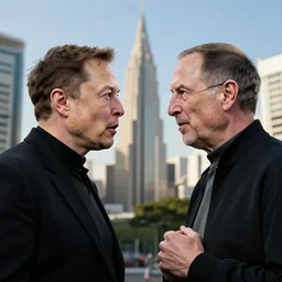 elon musk fighting with steve jobs in São Paulo brazil, 8K, hyperrealistic, cinematic lighting