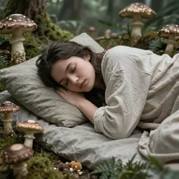 sleep paralysis while on mushrooms, mushroomcore, naturecore, high quality art, digital art, extreme detail, masterpiece