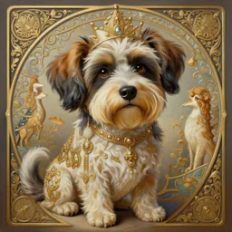 painting of a funny dog, decorated, intricate, elegant, highly detailed, digital painting, artstation, concept art, smooth, sharp focus, illustration, art by artgerm and greg rutkowski and alphonse mucha, 8 k