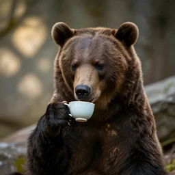 bear enjoying a cup of tea