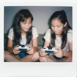 1990s polaroid of two girls playing videogames together