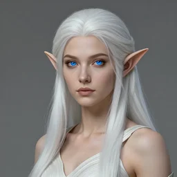 A matte painting of a beautiful white haired and blue eyes Wood elf Druid woman , trending on art station , extremely detailed