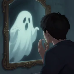 a person which is looking in the mirror is haunted by a friendly ghost, made by stanley artgerm lau, wlop, rossdraws, artstation, cgsociety, concept art, cgsociety, octane render, trending on artstation, artstationhd, artstationhq, unreal engine, 4 k, 8 k,