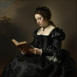 misa amane, gothic dress, reading a book. by rembrandt, ( ( konstantin razumov ) )