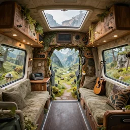 a normal van but inside the van is a fantasy world