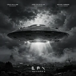 epic cinematic concept art of an ufo during an giant, cloudy, foggy, storm, night setting. realistic shaded lighting poster by craig mullism, jeremy lipkin and michael garmash, radiant light, detailed and intricate environment, digital art, trending on art station, monochromatic noir