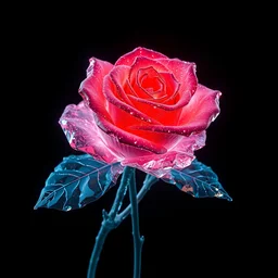 glistening glowing red ice rose digital 3 d art artstation detailed black background