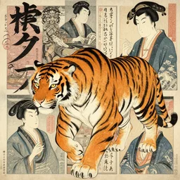 a delorean tiger, japanese magazine collage, art by hsiao - ron cheng and utagawa kunisada