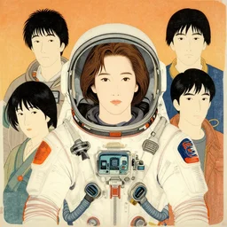 a portrait of young sigourney weaver from the movie alien in a spacesuit by shin hanga and kawanabe kyosai and katsuhiro otomo and shohei otomo and satoshi kon, and greg rutkowski weta studio and lucasfilm, woodblock print, coherent, behance, global illumination, golden ratio, flat colors, thick black outlined,