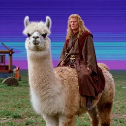 still from the movie'' gandalf and the llama'' ( 1 9 8 8 ), 7 0 mm, retrowave, kung fury, synthwave