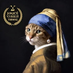 A cat with a pearl earring, by Johannes Vermeer