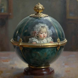 cute orb. oil painting, victorian horror, limited palette, backlighting, depth of field.