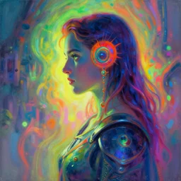 side portrait, imogen poots, paladin, gloomhaven, organic painting, hard edges, neon, psychedelic, ray tracing, volumetric fog, depth of field, award winning, luminescent, octane render, by greg manchess, frank frazetta, jeremy mann, mucha, greg rutkowski, jesper ejsing, rhads, ilya kuvshinov