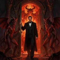 the extremely beautiful digital painting of demons at the door of hell, h. p. lovecraft, cinematic lights, vivid lighting, fantasy, by tuomas korpi and greg rutkowski and jonas de ro