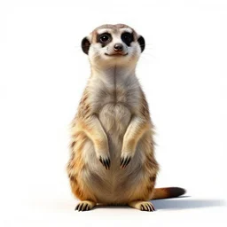 playful meerkat, clean 3d render, full body, isolated on a pure white background, centered, entire subject in frame, sharp focus, soft studio lighting