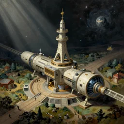 a beautiful digital painting digital render of a spaceport. hieronymus bosch. akihiko yoshida