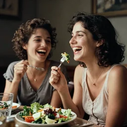 35mm photograph of women laughing with salad