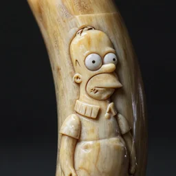 close up photo of an ivory tusk with carvings of Homer Simpson