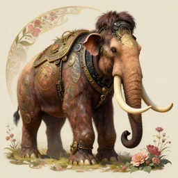 portrait of a mammoth, robot steampunk, floral! horizon zero dawn machine, intricate, elegant, highly detailed, ray tracing, digital painting, artstation, concept art, smooth, sharp focus, illustration, art by artgerm and greg rutkowski and alphonse mucha, 8 k