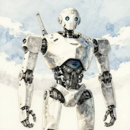 a broken robot itself, anime, pencil lines, light watercolour painting, pale sky, beautiful artwork, anime screenshot
