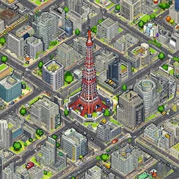 Tokyo City in SimCity2000 style, isometric perspective, highly detailed, pixelart, retro, maxis