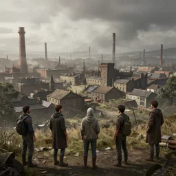 windswept vista overlooking a 1 8 0 0 s english industrial area. jasmin habezai - fekri, anton fadeev, tony zhou shuo, greg rutkowski, unreal engine 5