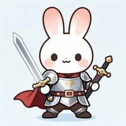 anthropomorphic cute bunny knight character, holding a sword