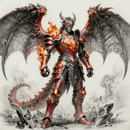 realism character portrait, bright armor male dragon gunslinger with burning!!!!! + angel wings, ultra realistic, wide angle, intricate details, thunder artifacts, sharp focus, highly detailed, pencil drawing by artgerm