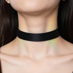 straight neck, black choker, rainbow saturation