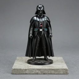 photograph of a statue of darth vader standing on top of a concrete slab