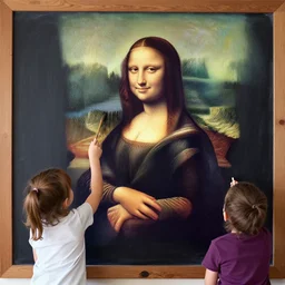 mona lisa painted by kids in a chalkboard
