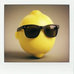 portrait of a lemon wearing sunglasses, game character, 3d shading, unreal engine, 3d render, volumetric lighting, vray, Polaroid photography, f 3.5, 35mm lens, surrealism, sepia