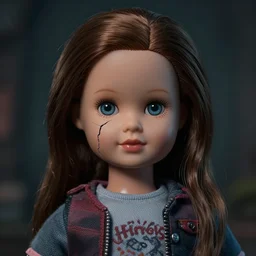 a wonderful and realistic portrait of a female doll with a crack down the left side off her face, horror movie scene, dark fantasy, unreal engine 5,