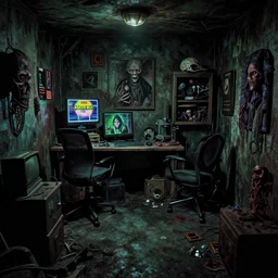 detailed photo of a backroom invoking a feeling of dread and despair, decay, liminal spaces, vhs film quality, scanlines, glitchcore, h. p. lovecraft, h. r. giger, scp, zalgo, the ring movie, s. t. a. l. k. e. r. game, sinister, horror, greg rutkowski, detailed