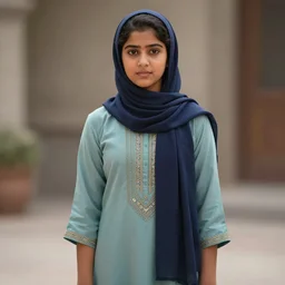 A teenage Pakistani superhero girl, wearing a kurta and hijab, film still from Avengers Endgame